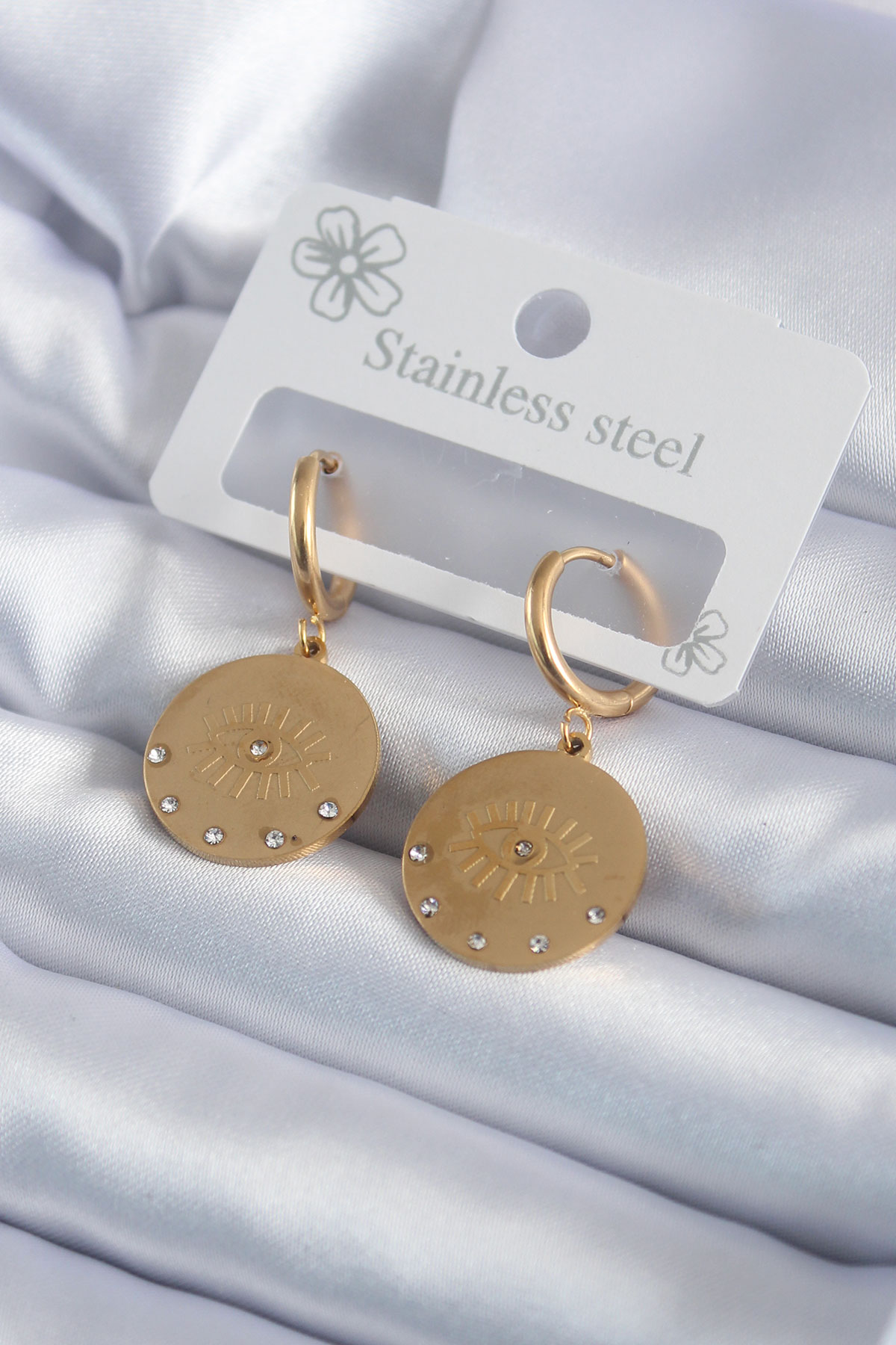 316L Çelik Gold Renk Pentagram Yıldızı İşleme Model Kadın Küpe