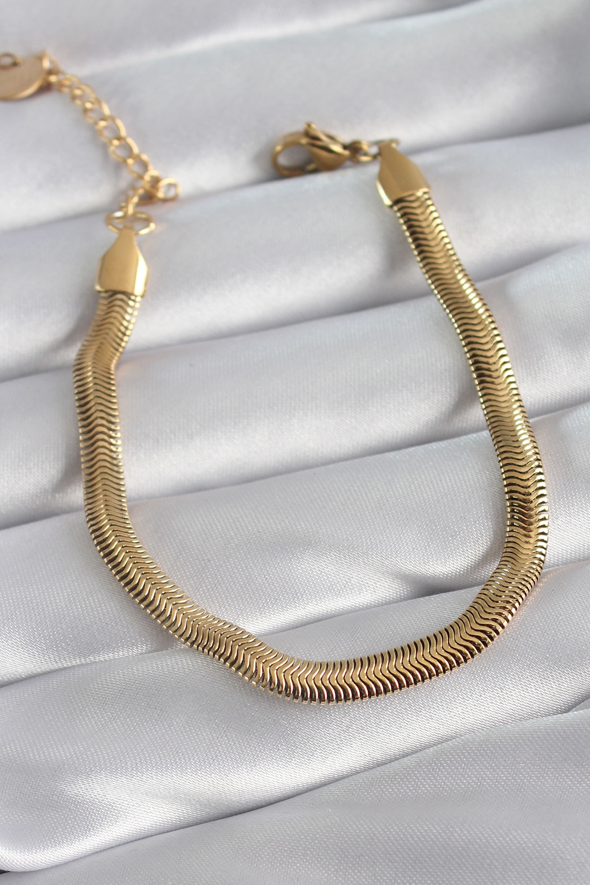 316L Çelik Gold Renk Zincir Model Motif İşleme Kadın Bileklik