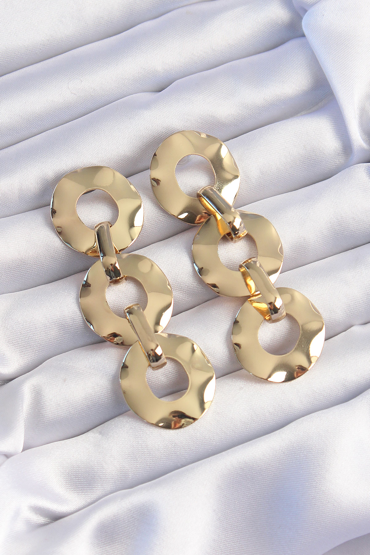 Pirinç Gümüş Renk Oval Ayna Model Sallantılı Küpe