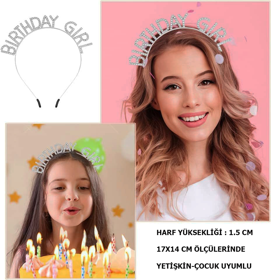 Kristal Taşlı Gümüş Birthday Girl Parti Tacı