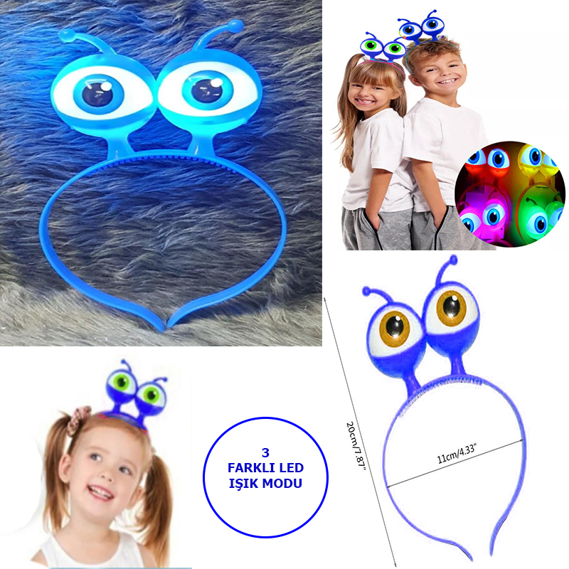 Led Işıklı & Pilli Uzaylı Göz Parti Tacı Pembe Renk
