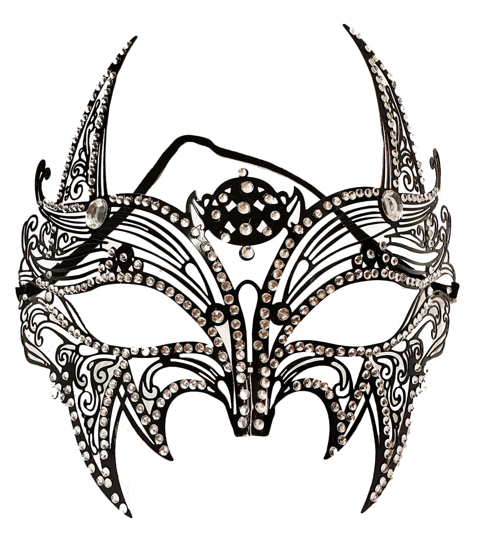 Siyah Lazer Kesim Kristal Taşlı Metal Lüks Maske