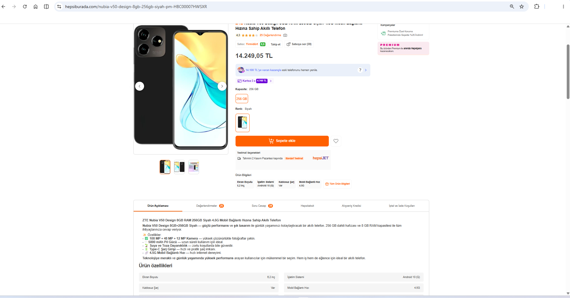 ZTE Nubia V50 Design iade sorunu: Hepsiburada’da Yirmidört satıcısının ilanında kablosuz şarj var denildi. İade talebi neden reddedildi?