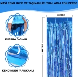 Ekstra Metalize Mavi Renk Saçaklı Arka Fon Perde 1×2 metre